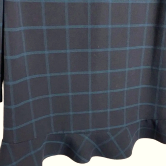 ZARA Trafaluc Collection Navy Blue Plaid Long Sleeve Ruffle Hem Dress, Large - Picture 8 of 15